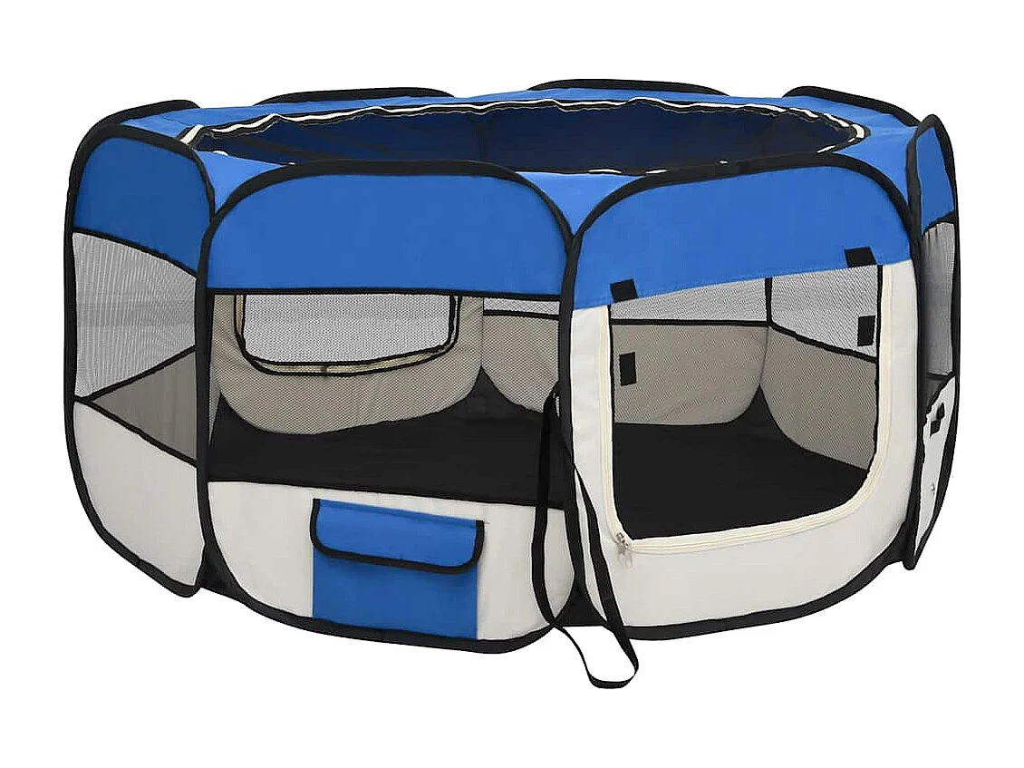 Parc pliable pour chien avec sac de transport Bleu 125x125x61cm