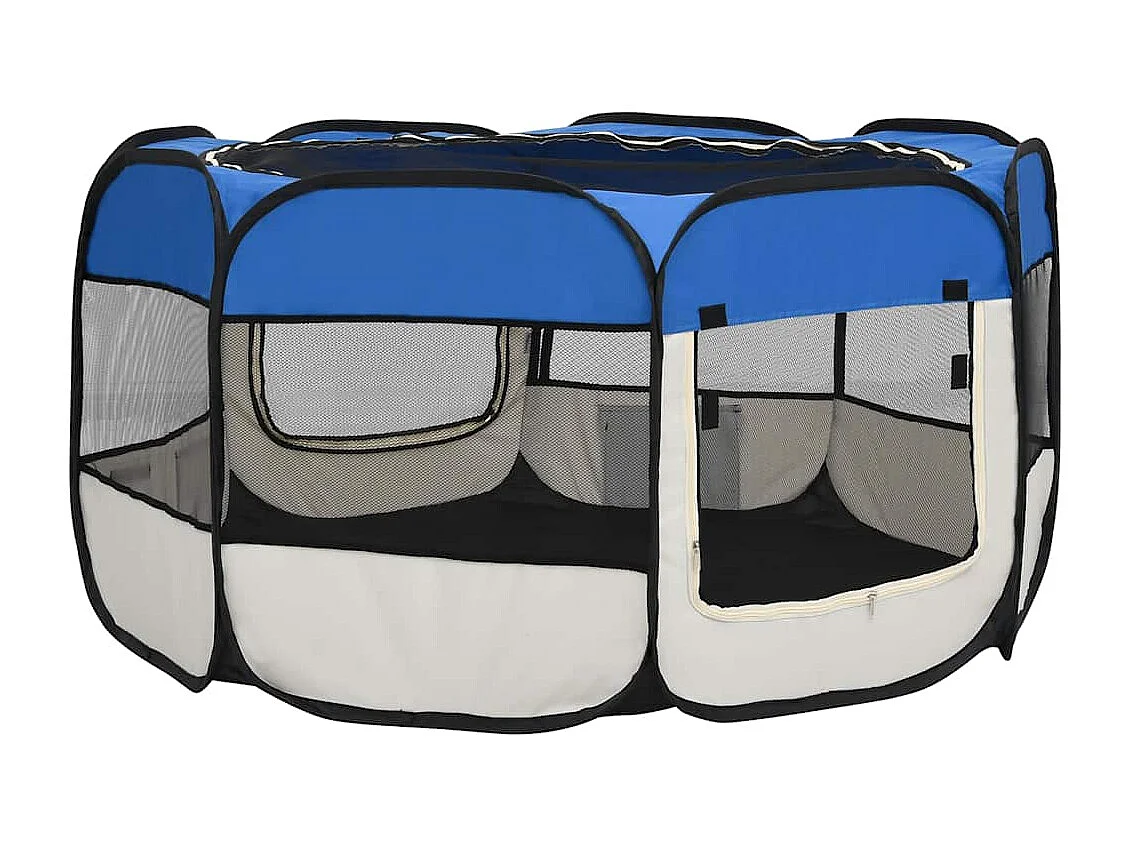 Parc pliable pour chien avec sac de transport Bleu 125x125x61cm