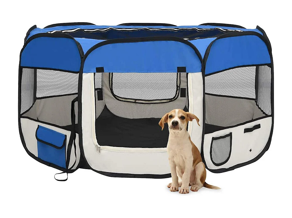 Parc pliable pour chien avec sac de transport Bleu 125x125x61cm