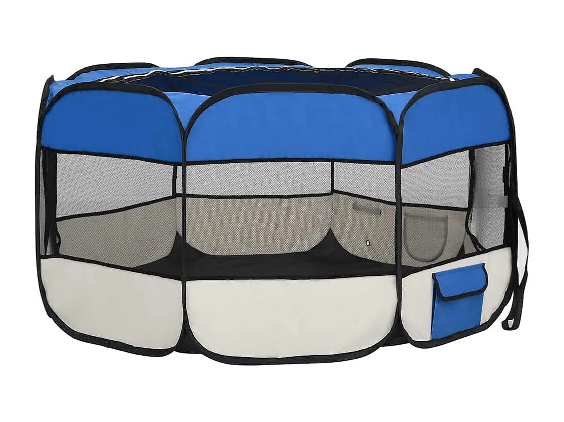 Parc pliable pour chien avec sac de transport Bleu 125x125x61cm