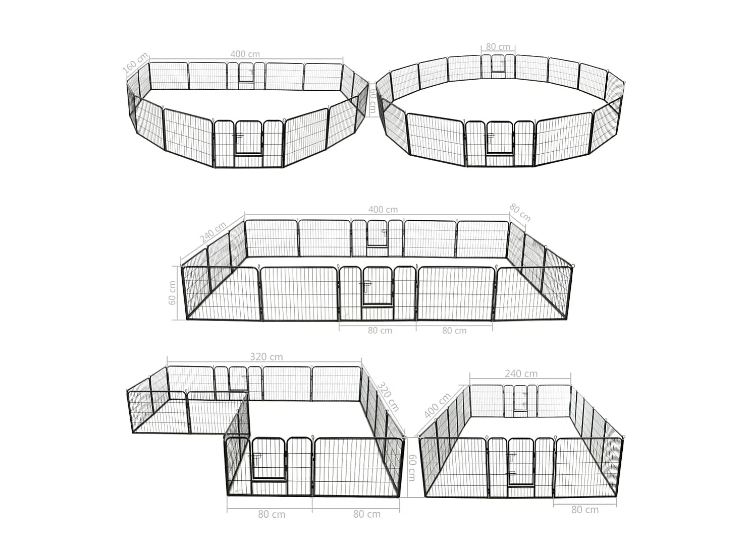 Parc pour chiens 16 panneaux Acier 60 x 80 cm Noir