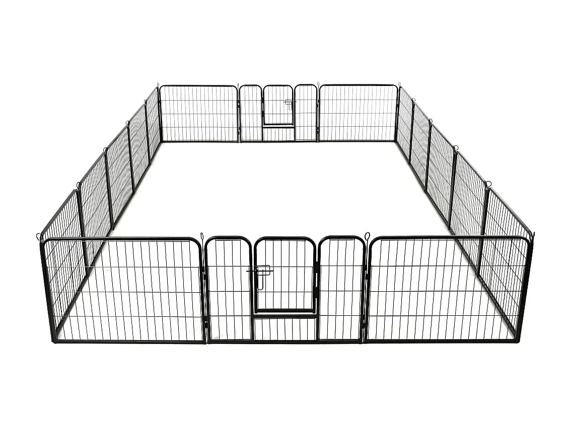 Parc pour chiens 16 panneaux Acier 60 x 80 cm Noir