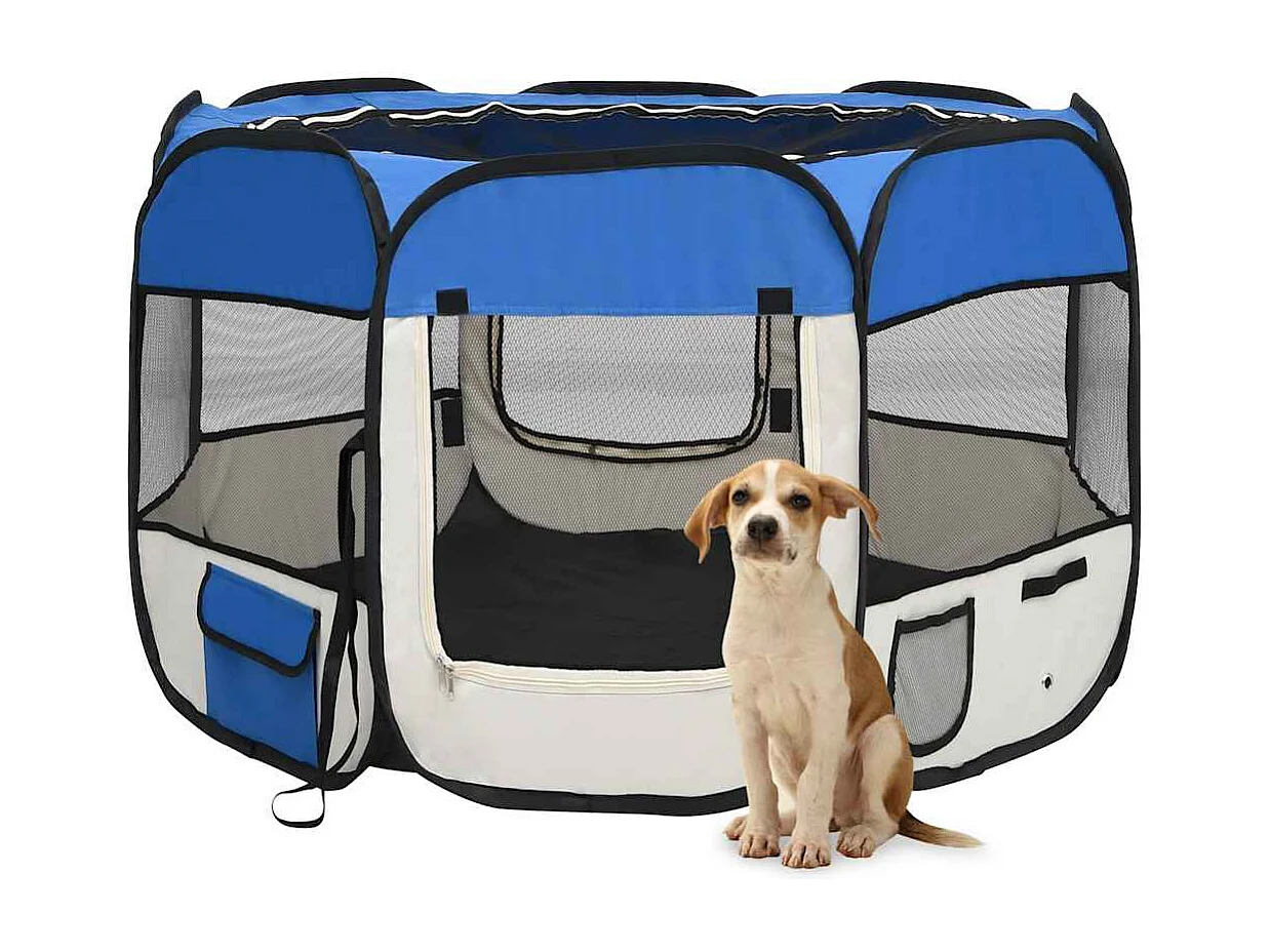 Parc pour chiens pliable avec sac de transport Bleu 90x90x58 cm