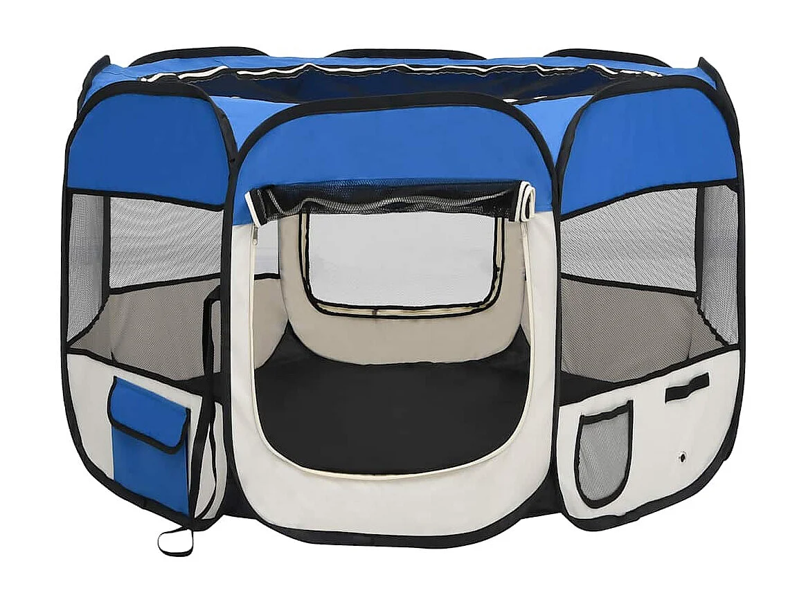 Parc pour chiens pliable avec sac de transport Bleu 90x90x58 cm