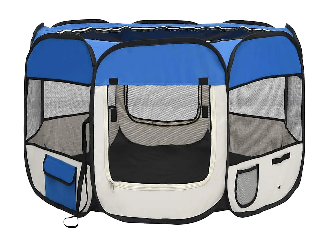 Parc pour chiens pliable avec sac de transport Bleu 90x90x58 cm