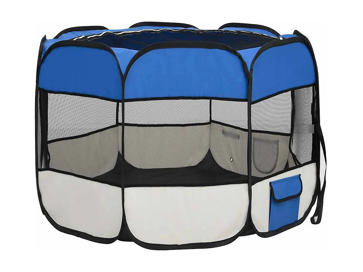 Parc pour chiens pliable avec sac de transport Bleu 90x90x58 cm