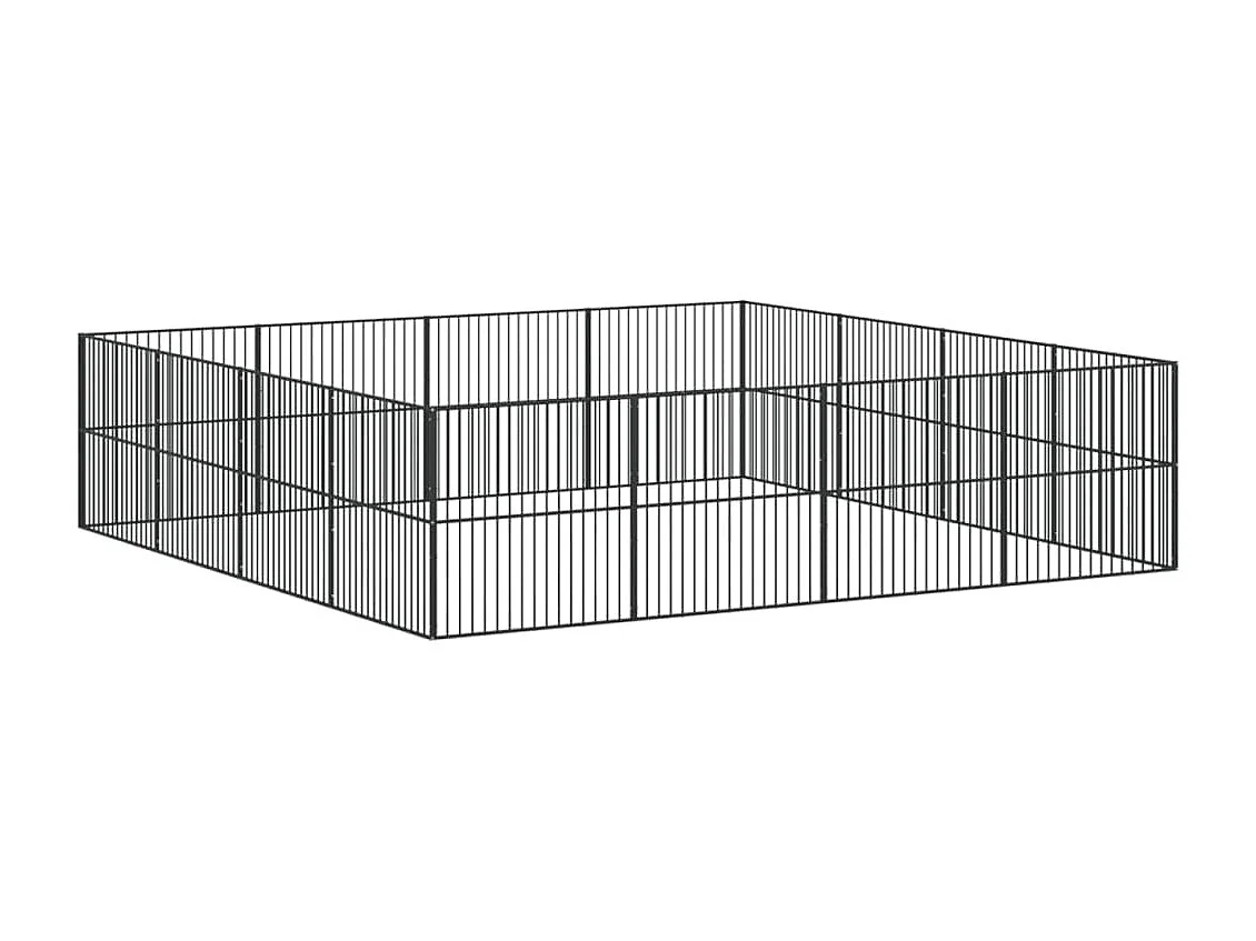 Parc pour chien 16 panneaux noir acier galvanisé