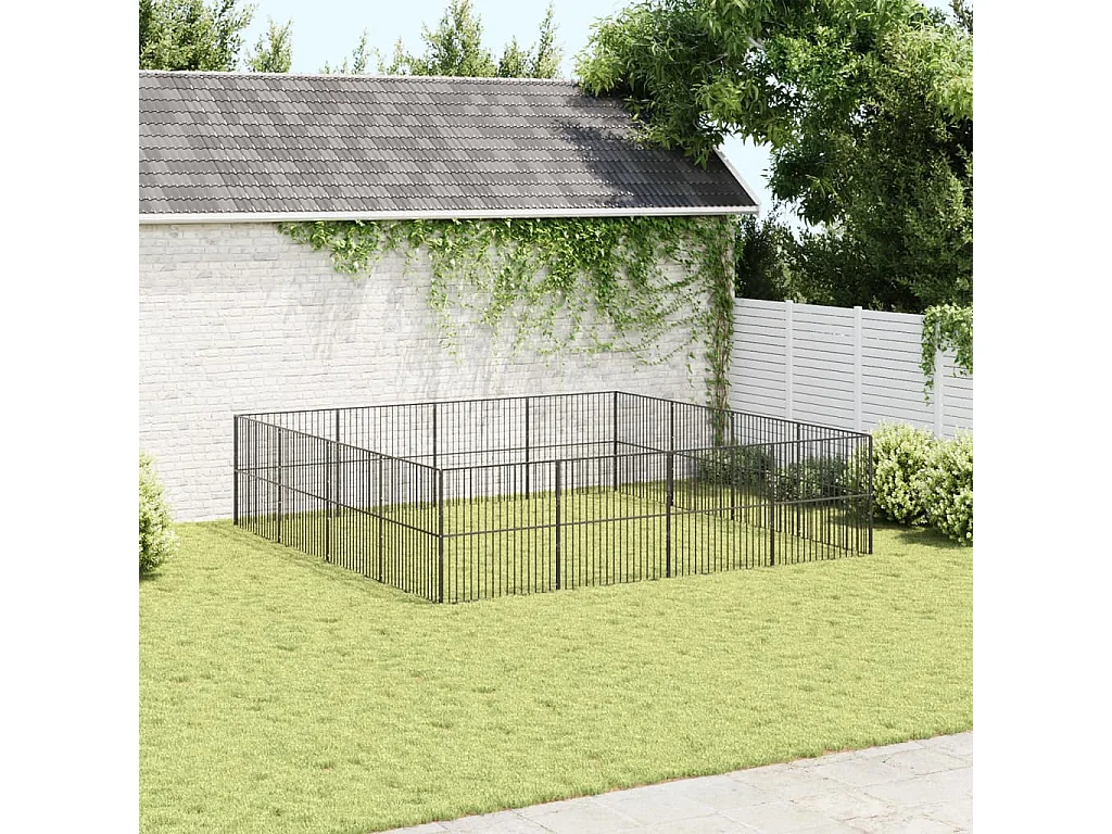 Parc pour chien 16 panneaux noir acier galvanisé