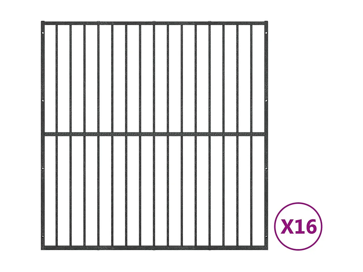 Parc pour chien 16 panneaux noir acier galvanisé