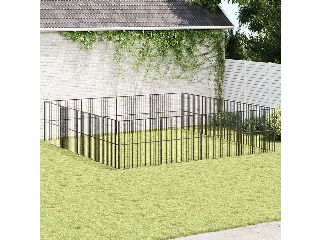 Parc pour chien 16 panneaux noir acier galvanisé