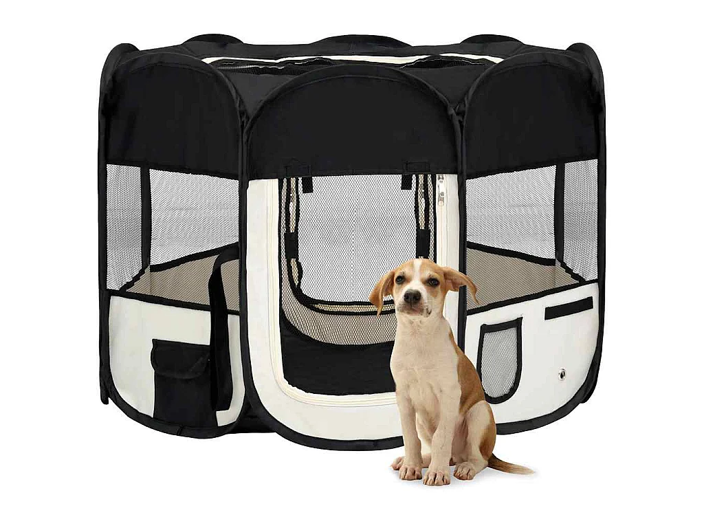 Parc pour chiens pliable avec sac de transport Noir 90x90x58 cm