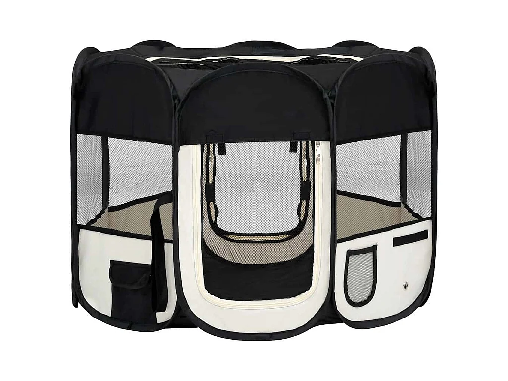 Parc pour chiens pliable avec sac de transport Noir 90x90x58 cm