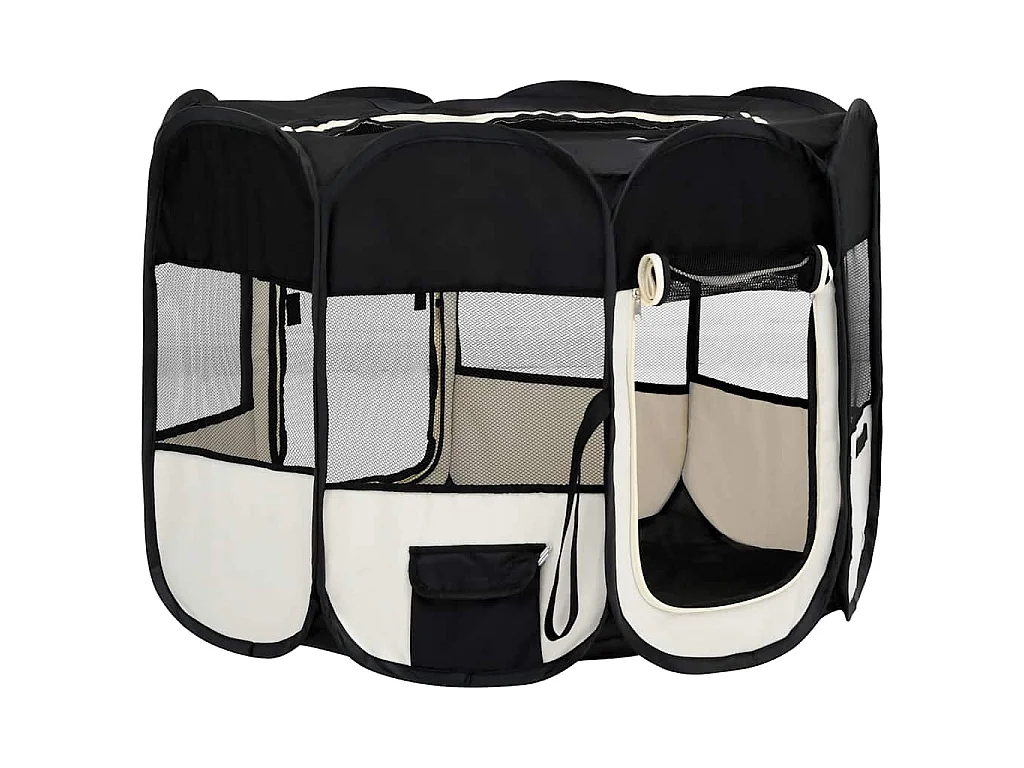 Parc pour chiens pliable avec sac de transport Noir 90x90x58 cm
