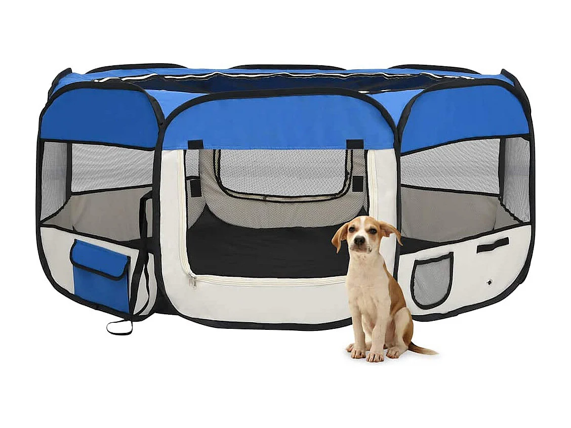 Parc pliable pour chien avec sac de transport Bleu 145x145x61cm