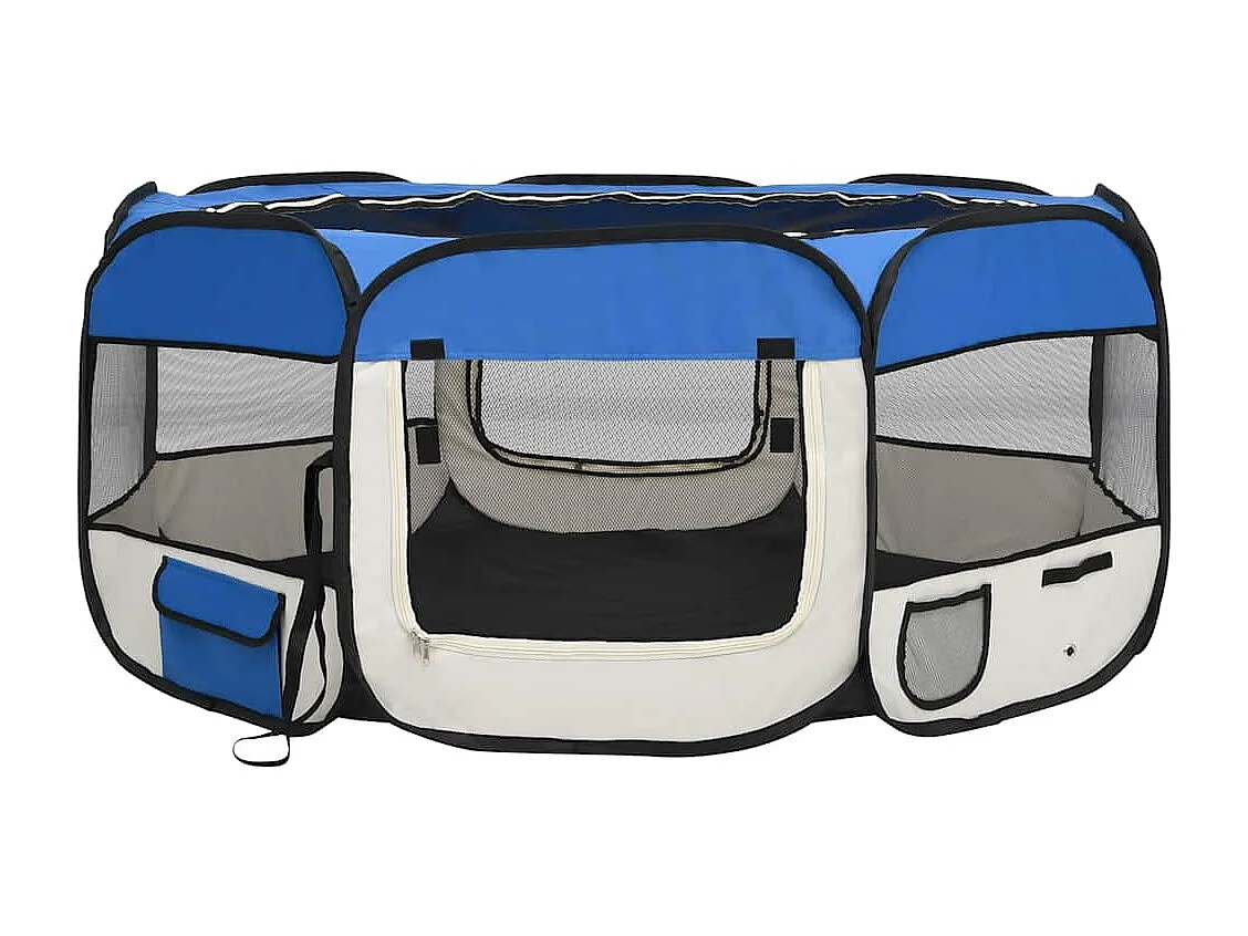 Parc pliable pour chien avec sac de transport Bleu 145x145x61cm