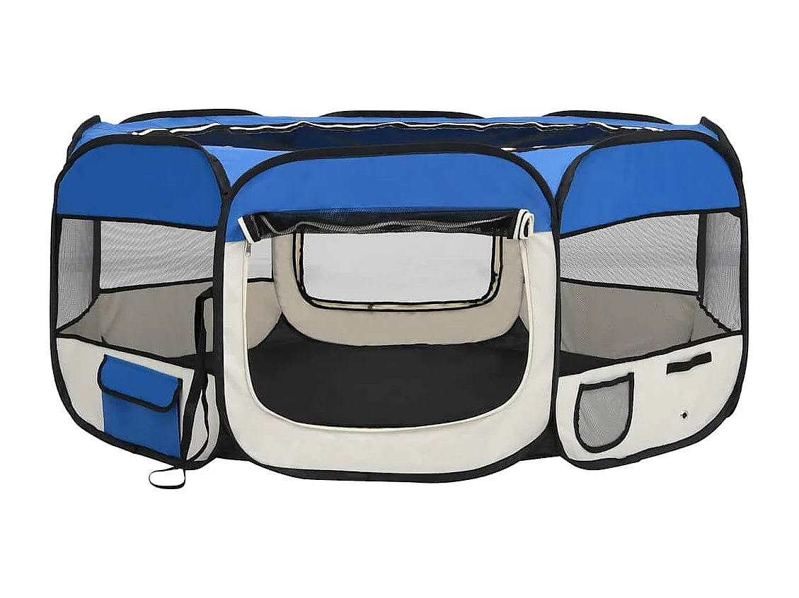 Parc pliable pour chien avec sac de transport Bleu 145x145x61cm