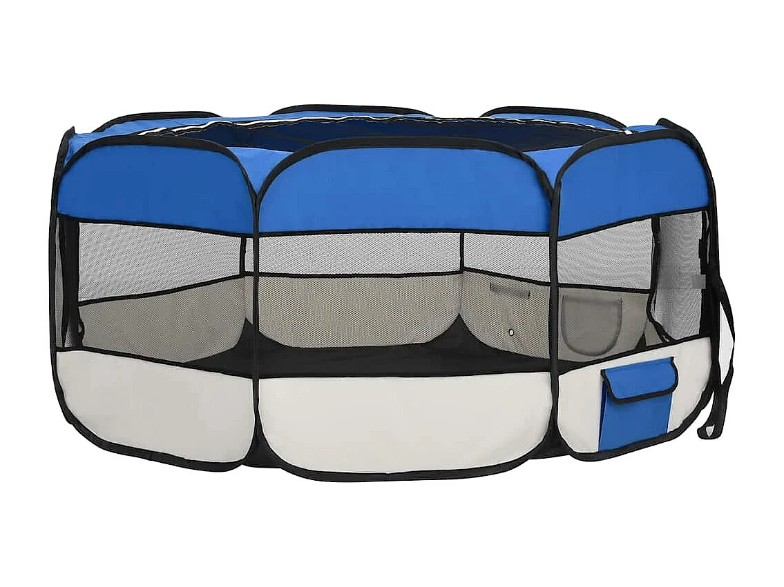 Parc pliable pour chien avec sac de transport Bleu 145x145x61cm