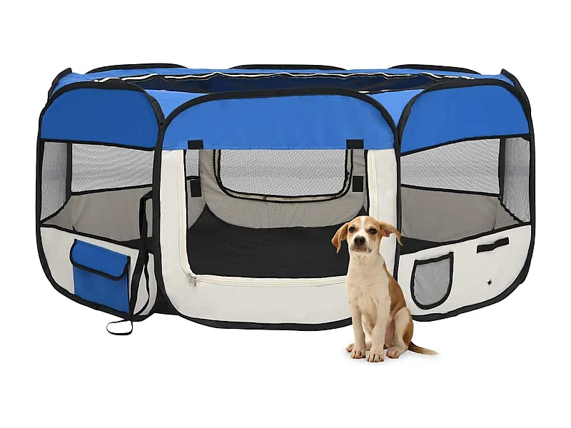 Parc pliable pour chien avec sac de transport Bleu 145x145x61cm