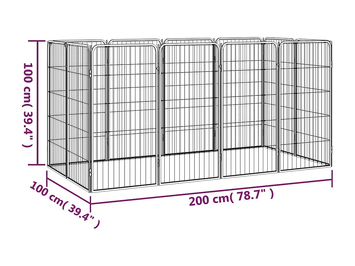 Jaula perros 12 paneles acero recubierto polvo negro 50x100 cm