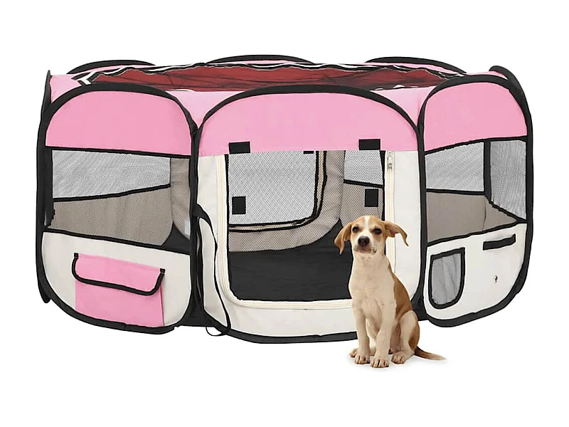Parc pliable pour chien avec sac de transport Rose 145x145x61cm