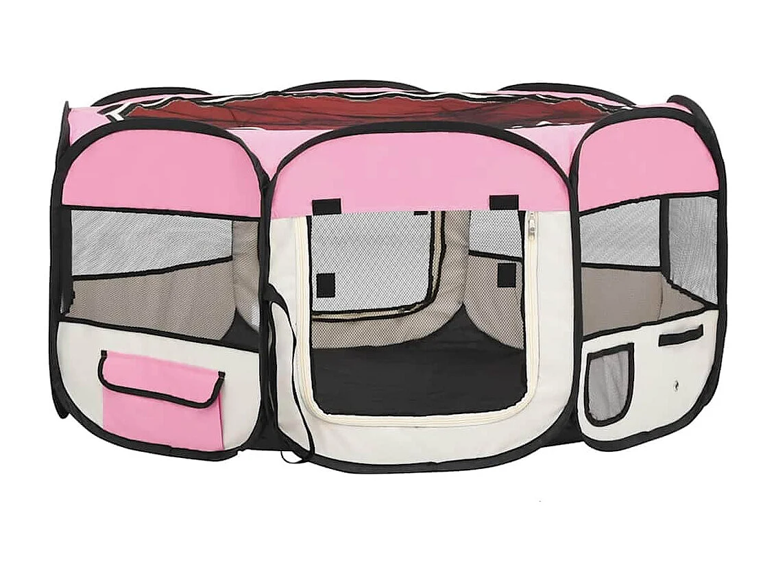 Parc pliable pour chien avec sac de transport Rose 145x145x61cm