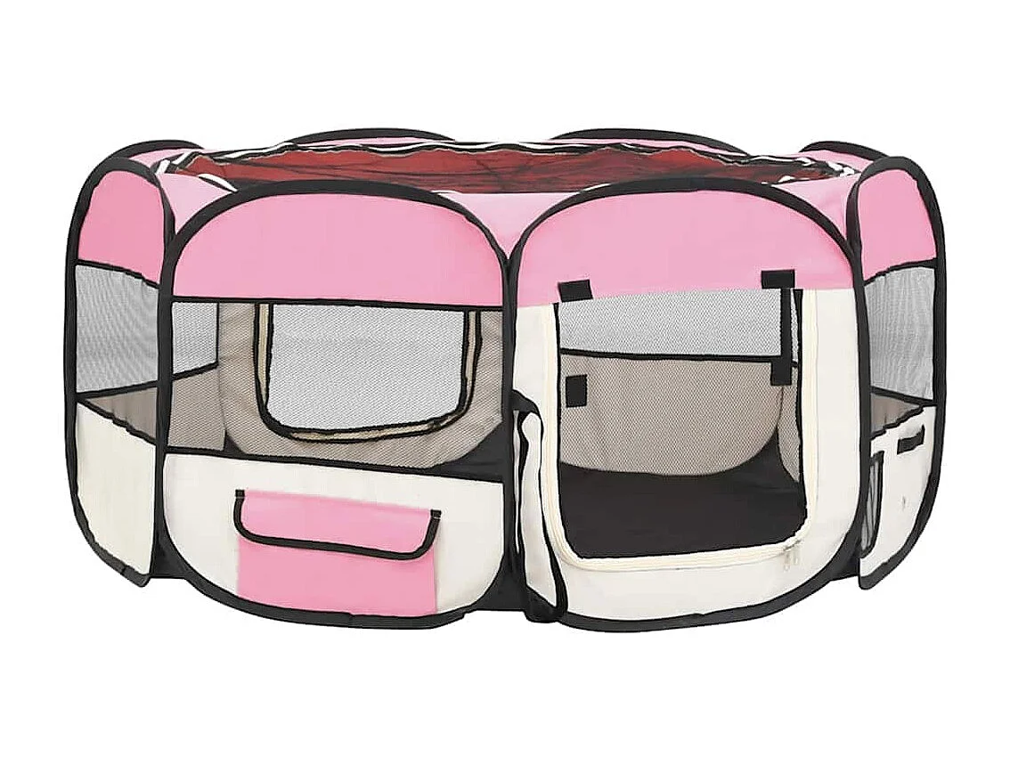 Parc pliable pour chien avec sac de transport Rose 145x145x61cm