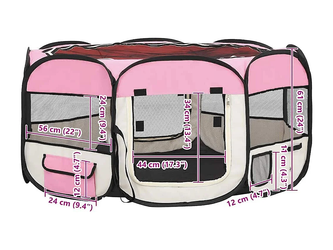 Parc pliable pour chien avec sac de transport Rose 145x145x61cm