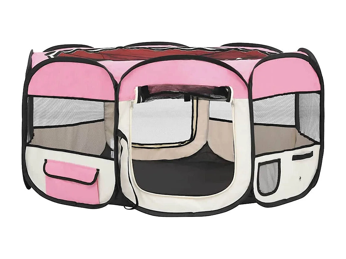 Parc pliable pour chien avec sac de transport Rose 145x145x61cm