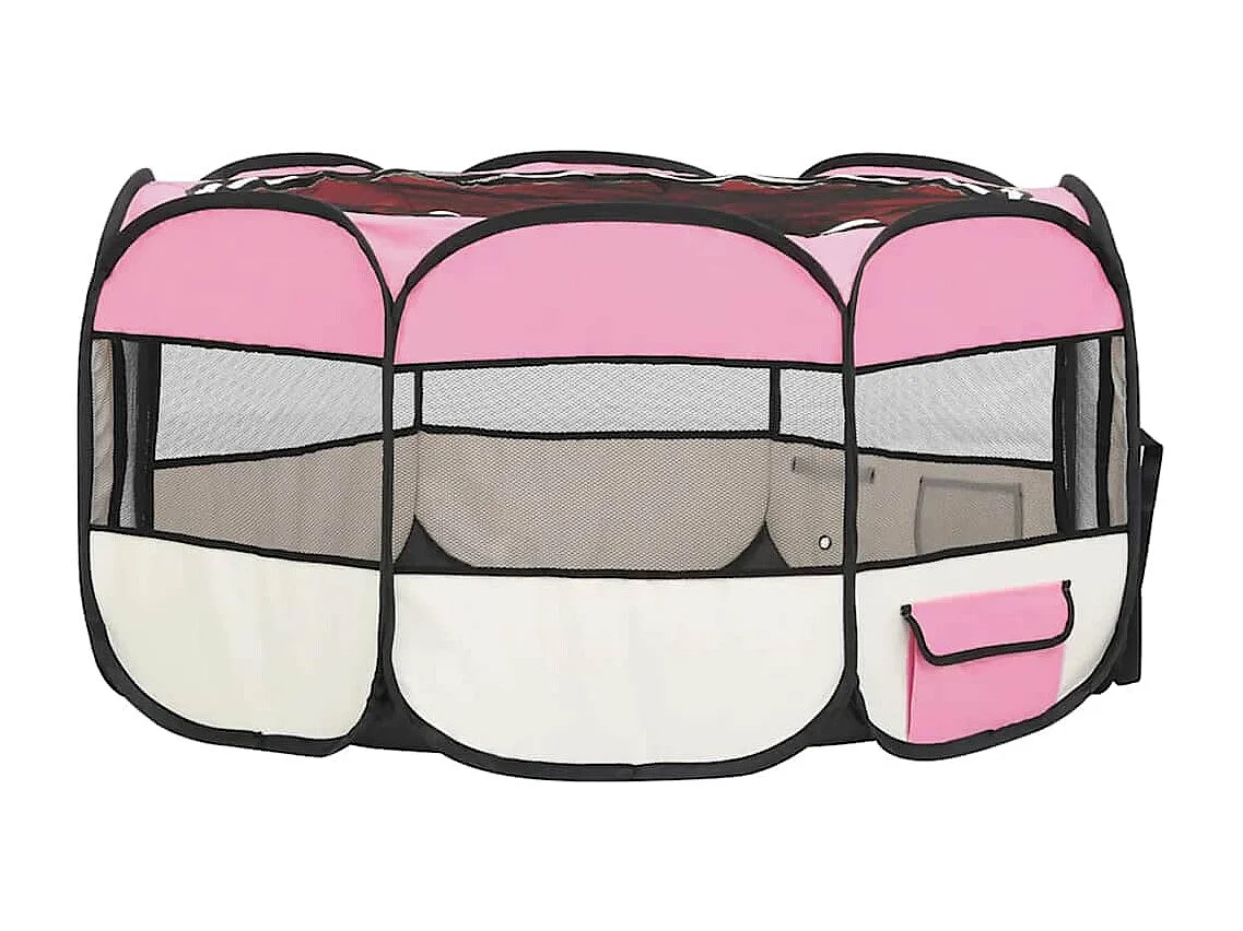 Parc pliable pour chien avec sac de transport Rose 145x145x61cm
