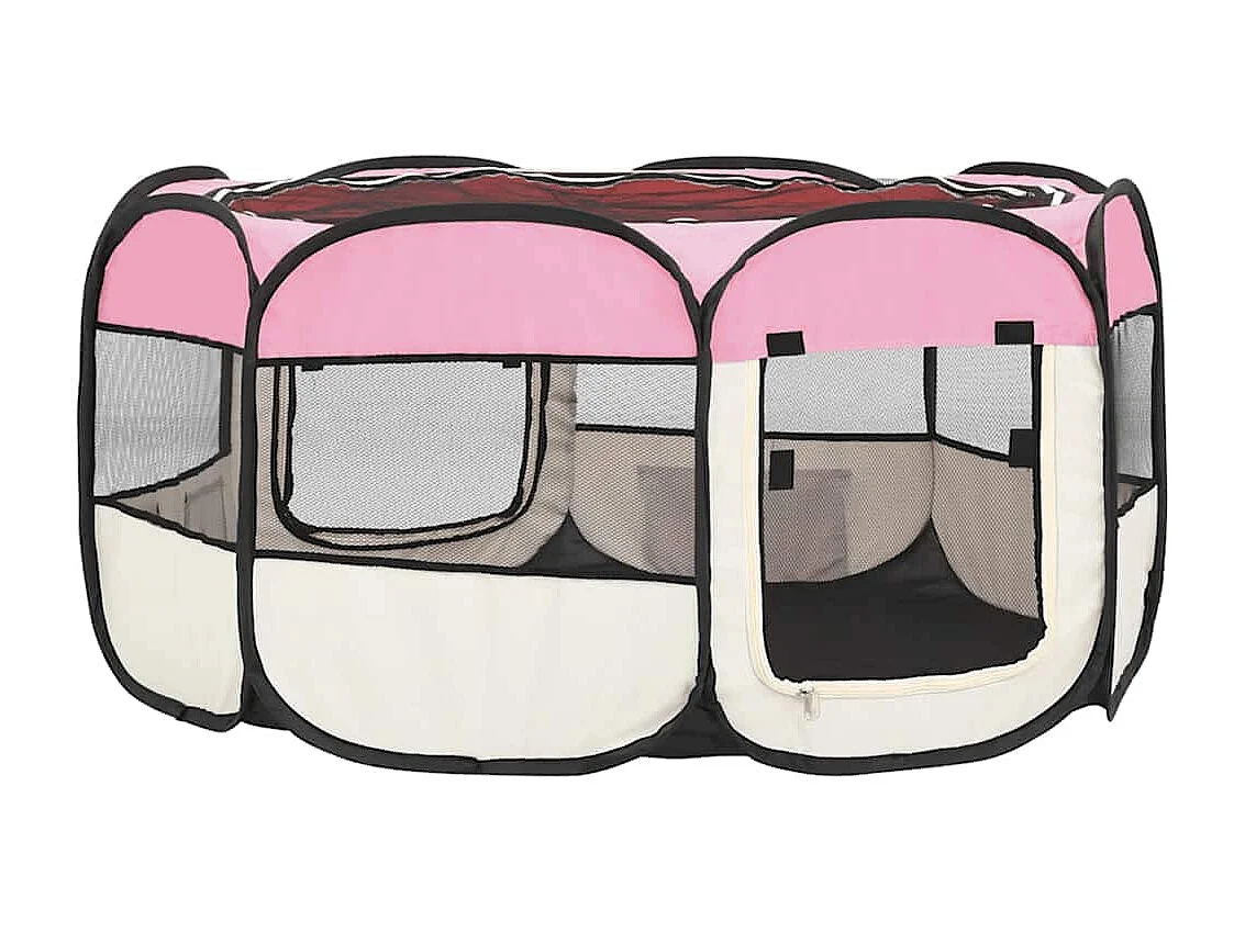 Parc pliable pour chien avec sac de transport Rose 145x145x61cm