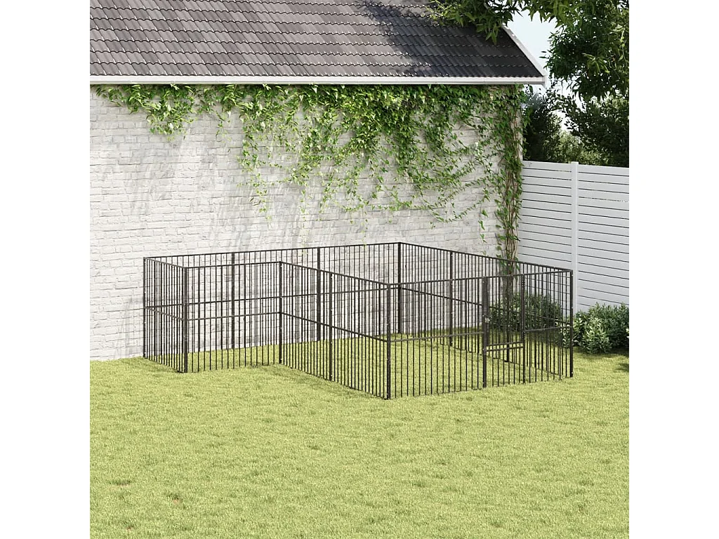 Corralito para perros con 12 paneles acero galvanizado negro