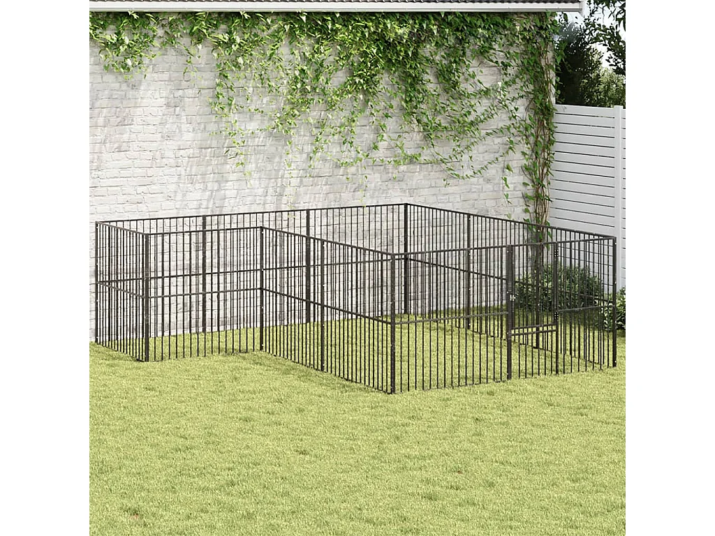 Parc pour chien 12 panneaux noir acier galvanisé