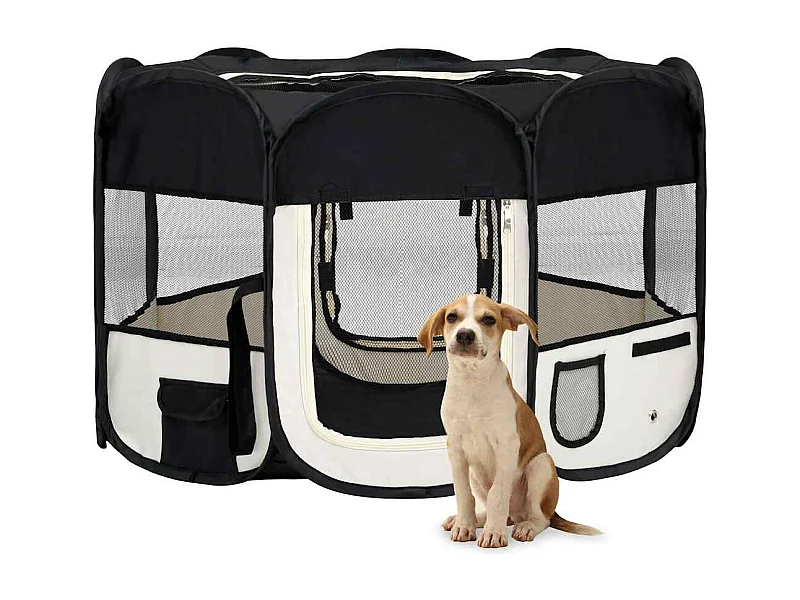 Parc pliable pour chien avec sac de transport Noir 110x110x58cm