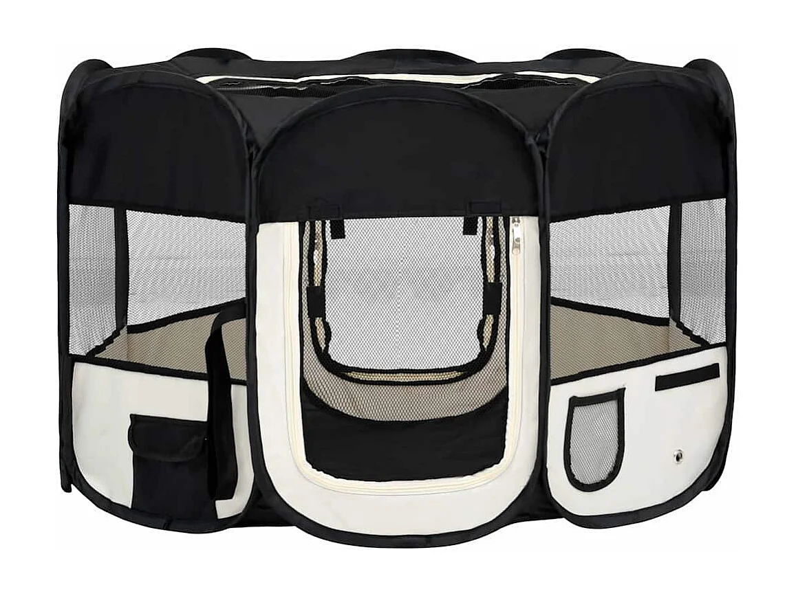 Parc pliable pour chien avec sac de transport Noir 110x110x58cm