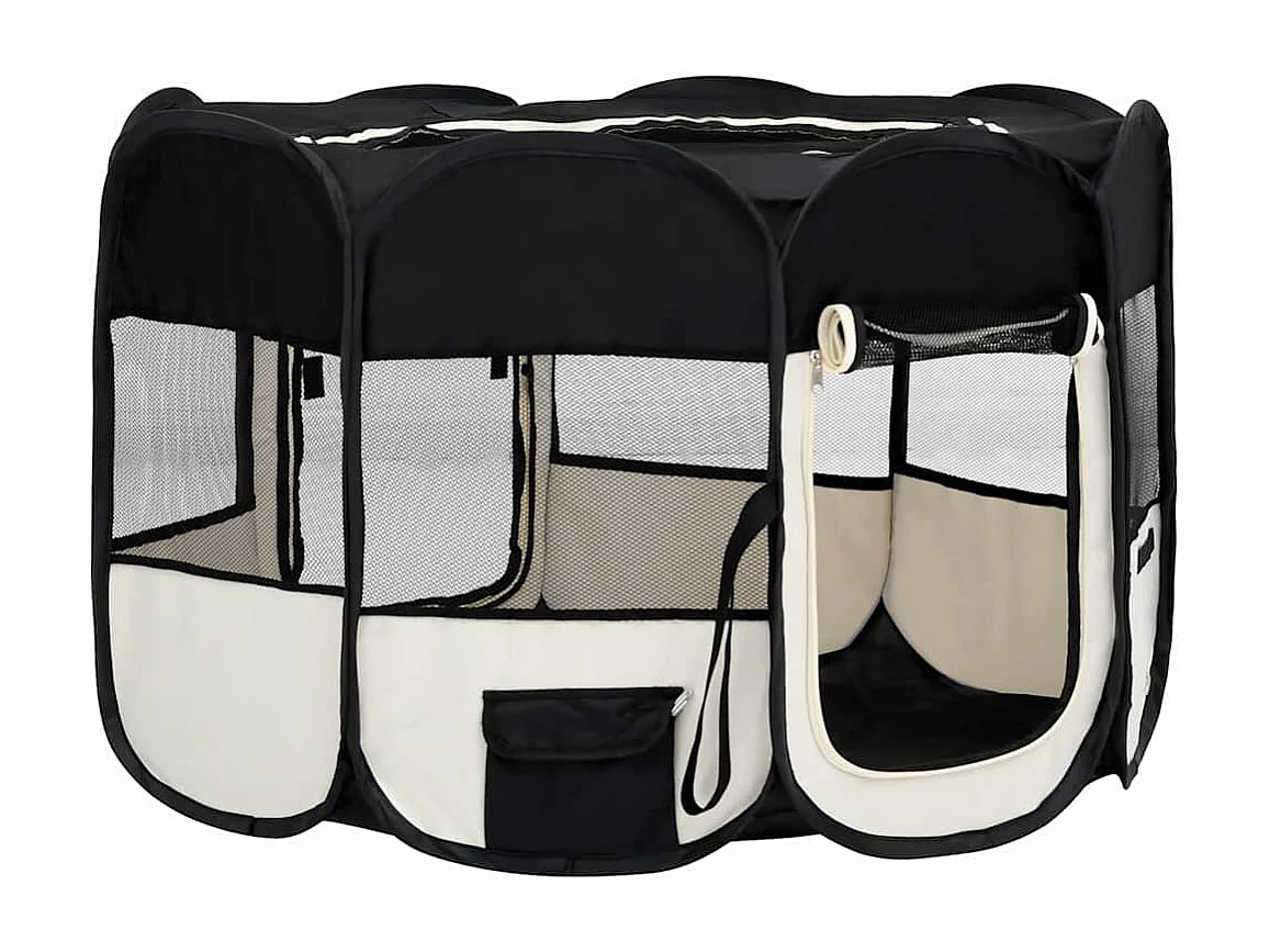 Parc pliable pour chien avec sac de transport Noir 110x110x58cm