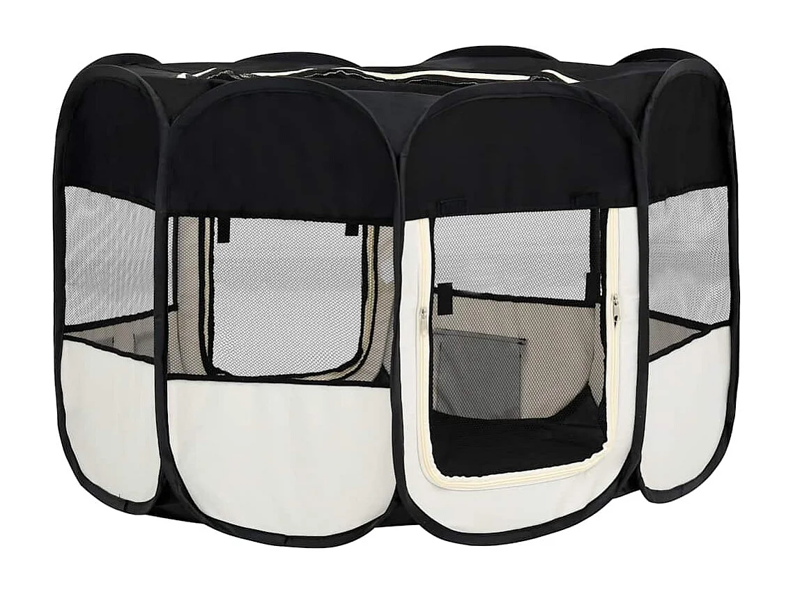 Parc pliable pour chien avec sac de transport Noir 110x110x58cm