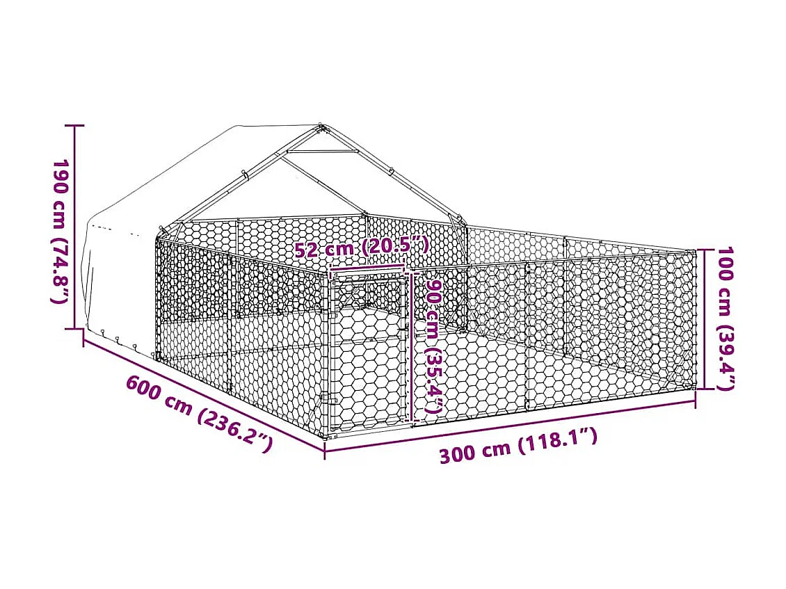 Niche d'extérieur pour chien enclos 6x3x1,9 m acier galvanisé