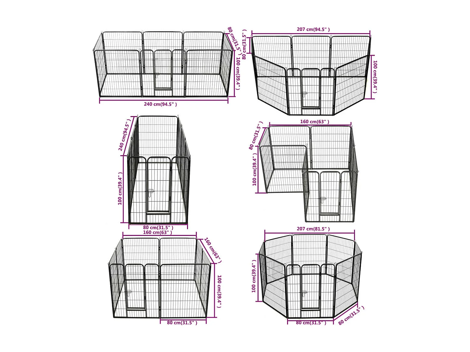 Parc pour chiens 8 panneaux Acier 80 x 100 cm Noir