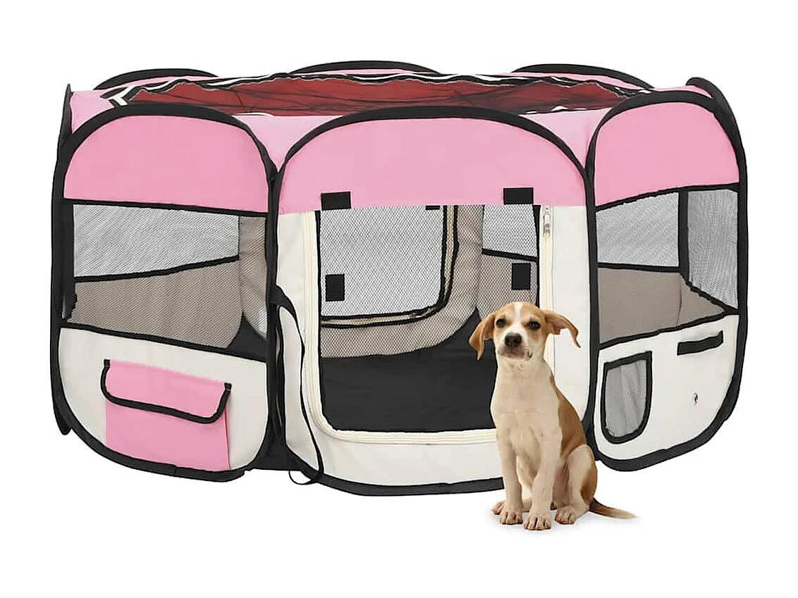 Parc pliable pour chien avec sac de transport Rose 125x125x61cm