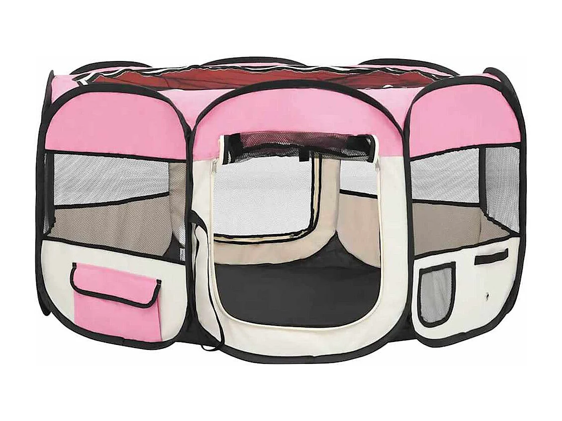 Parc pliable pour chien avec sac de transport Rose 125x125x61cm