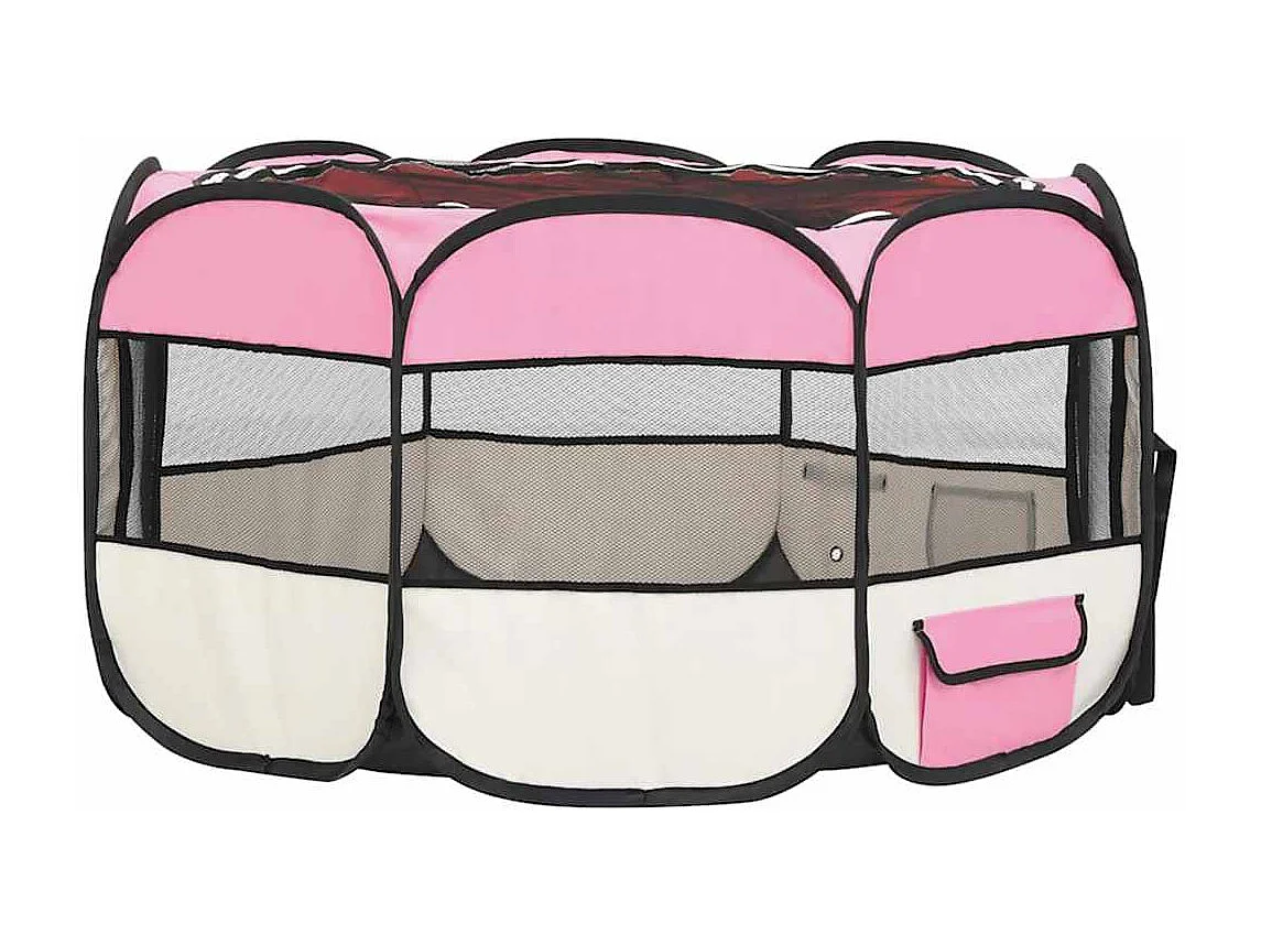 Parc pliable pour chien avec sac de transport Rose 125x125x61cm