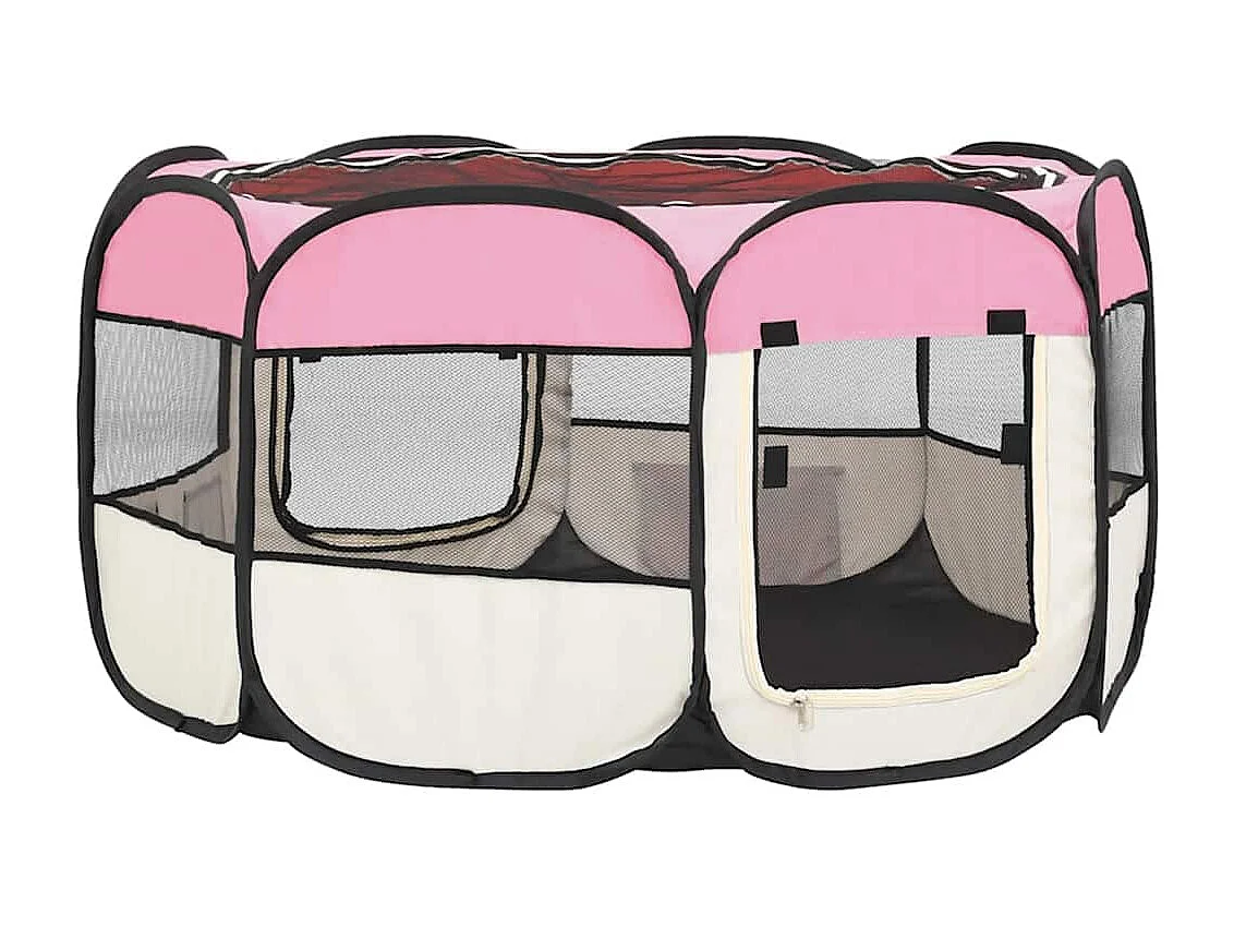 Parc pliable pour chien avec sac de transport Rose 125x125x61cm