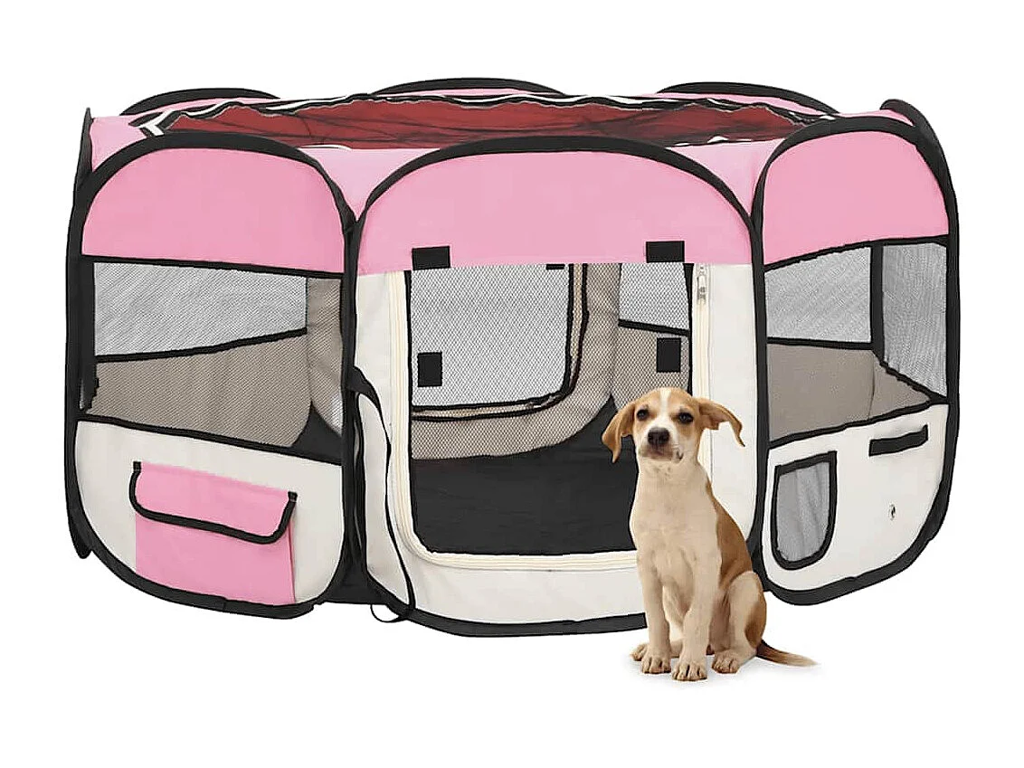 Parc pliable pour chien avec sac de transport Rose 125x125x61cm