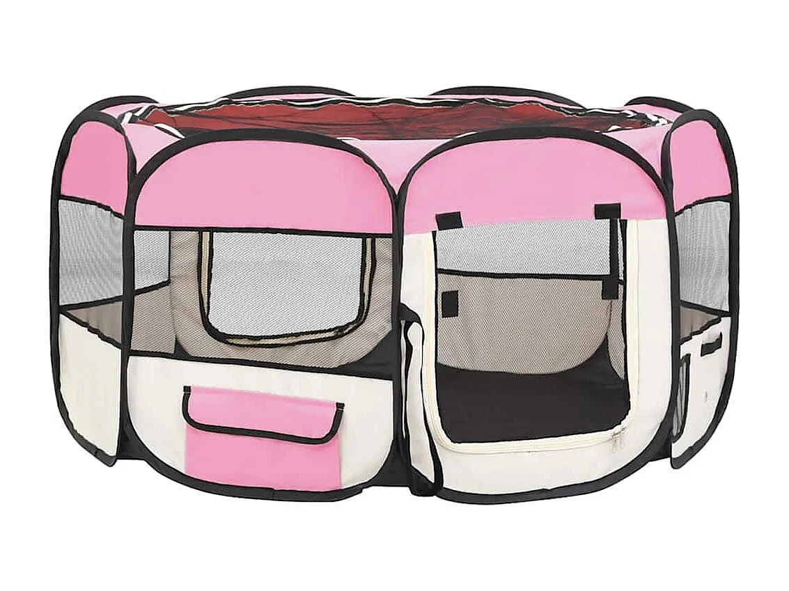 Parc pliable pour chien avec sac de transport Rose 125x125x61cm