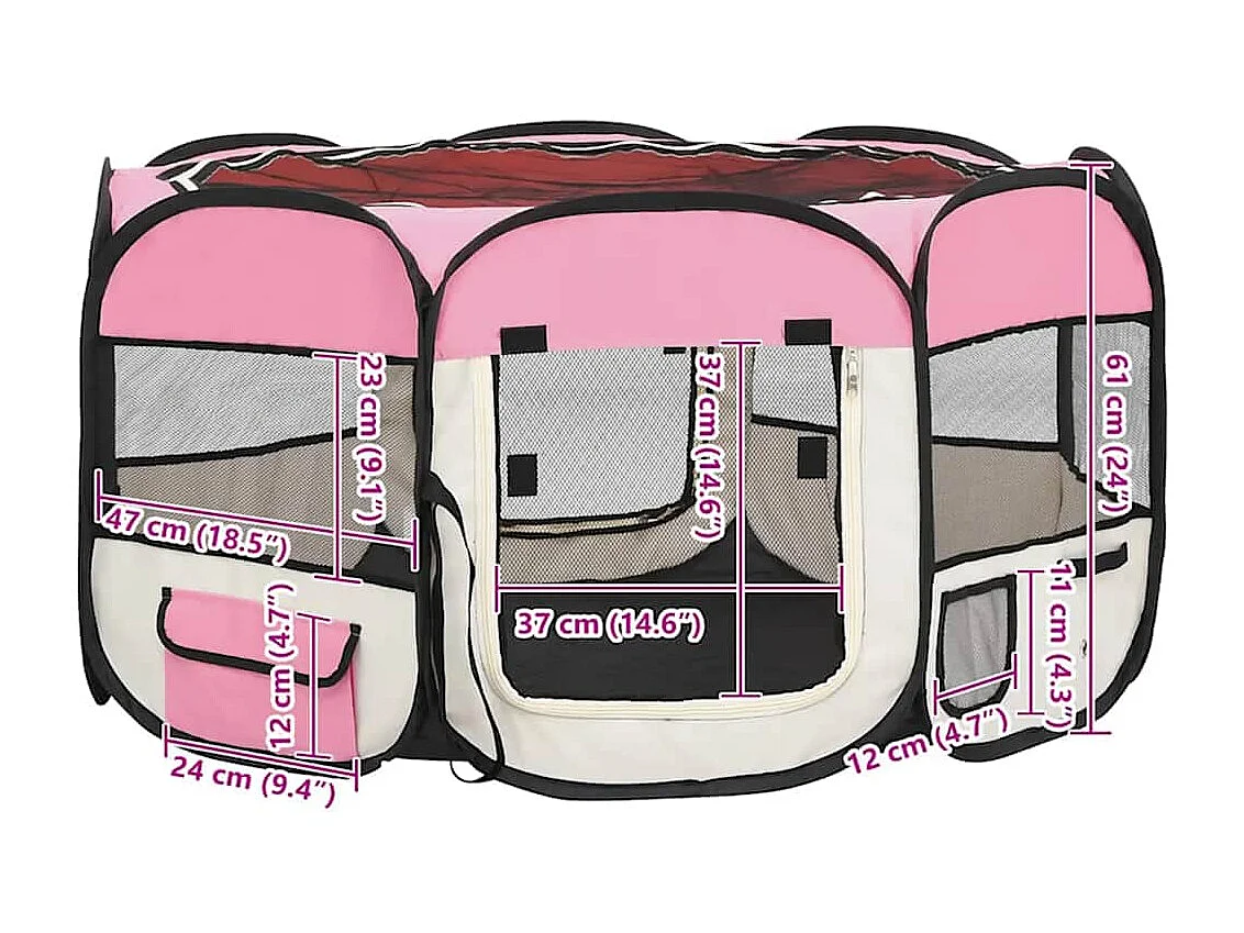 Parc pliable pour chien avec sac de transport Rose 125x125x61cm