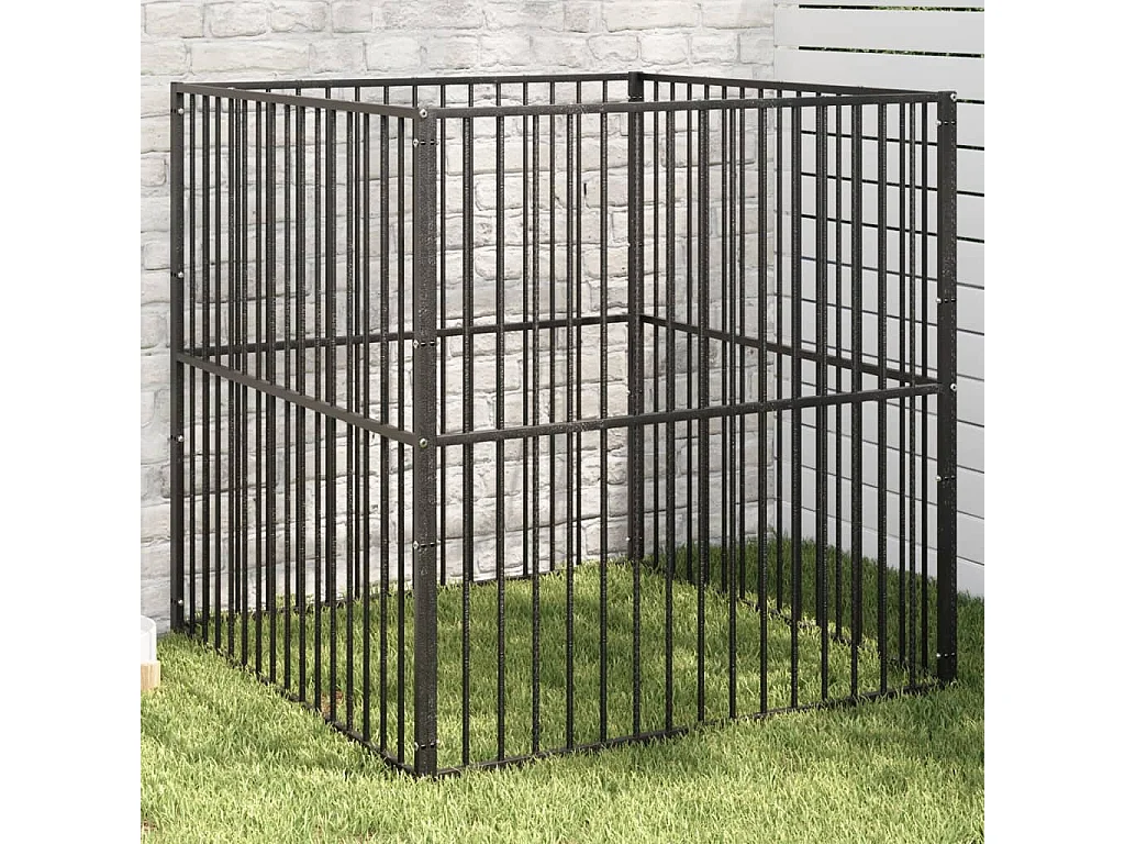 Parc pour chien 4 panneaux noir acier galvanisé