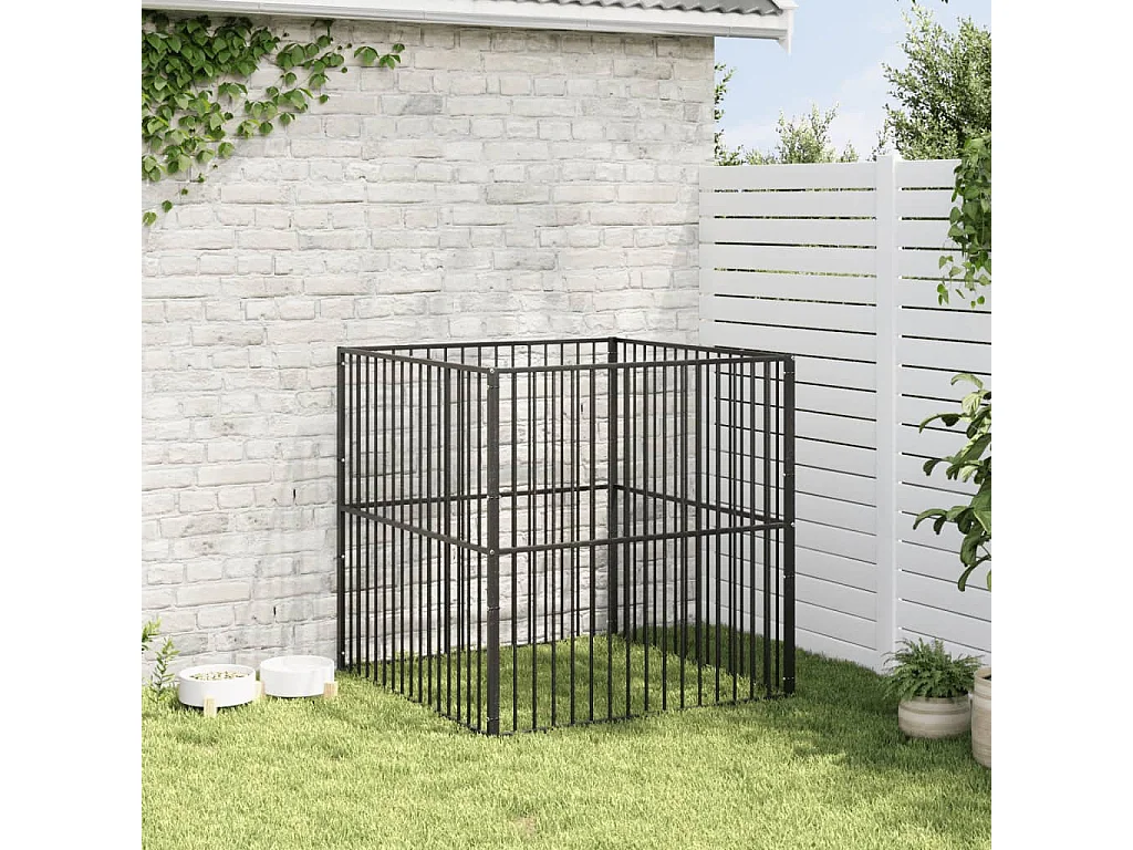 Parc pour chien 4 panneaux noir acier galvanisé