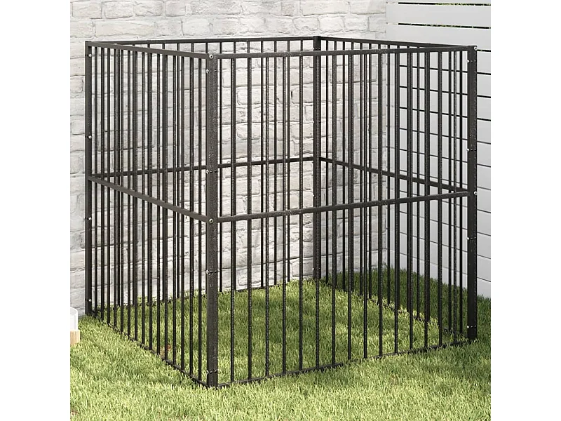 Parc pour chien 4 panneaux noir acier galvanisé