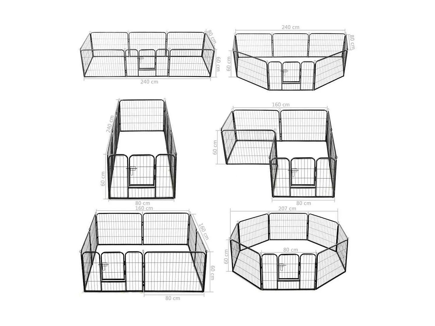 Parc pour chiens 8 panneaux Acier 60 x 80 cm Noir