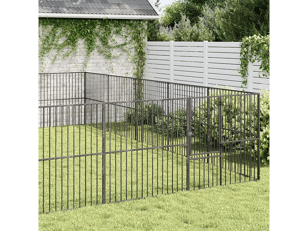 Parc pour chien 20 panneaux noir acier galvanisé